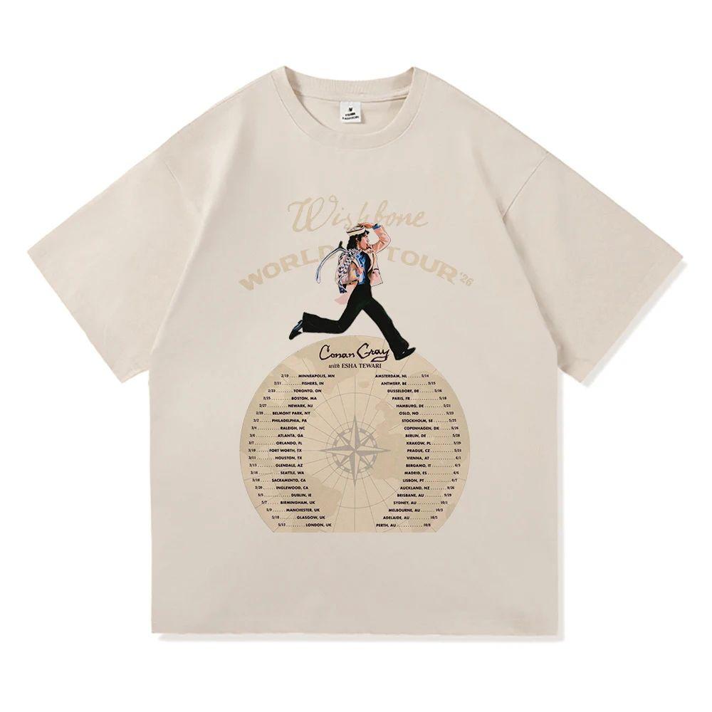 Hiphop Y2k Tops Conan Gray Wishbone World Tour 2026 T Shirt Fashion  Aesthetic Casual Vintage Casual Loose TShirt Unisex