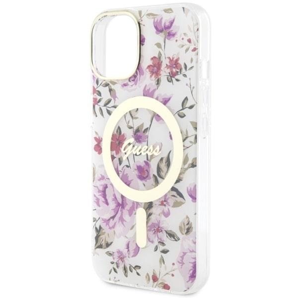 Hülle für iPhone 14 Guess Flower MagSafe Transparent