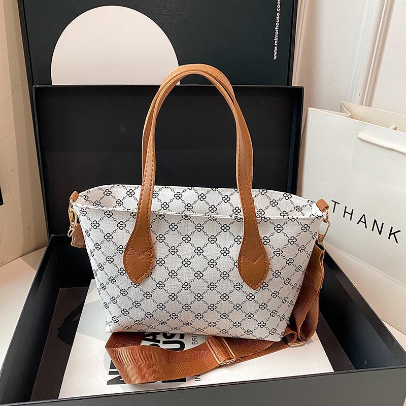 Women's Vintage Geometric Print Shoulder Bag Lightweight PU Handbag with Detachable Strap & Zipper for Daily Use Crossbody Bag