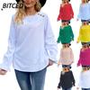 Women's Fashion Casual Solid Color Print Long Sleeve O Neck Blouses & Shirts