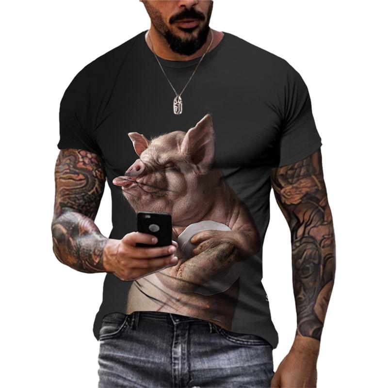 Summer 3D Funny Pig Graphic T Shirts Fashion Men Hip-Hop Style Streetwear Personality Printed Casual Round Neck Short Sleeve