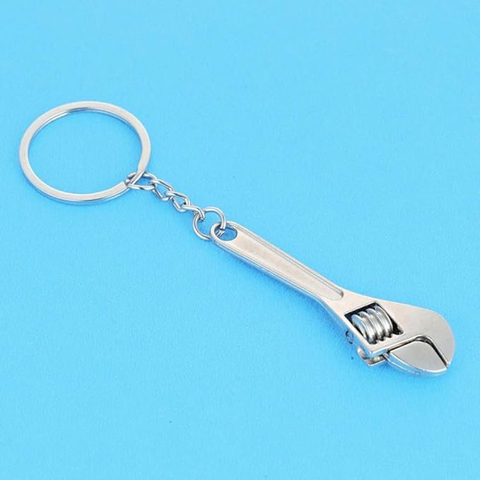 [Qintreesify] Silver Tool Wrench Spanner Keychain Ring Keyring Adjustable Metal Keychain Creative and Convenient, Silver