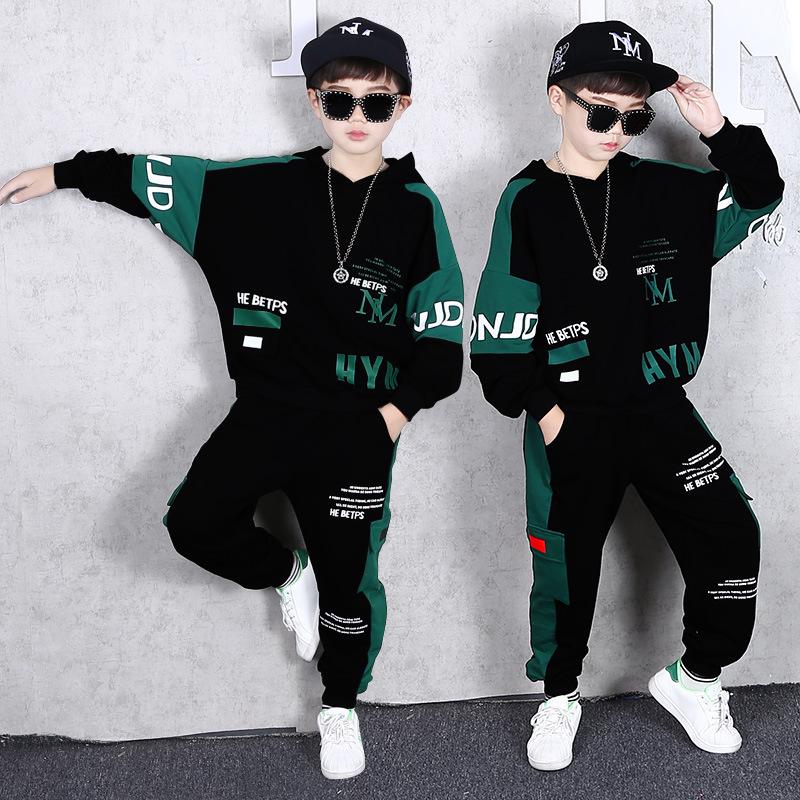 Spring Autumn Tracksuit Children Boy Clothes Teenager Letters Hooded Top Shirts Sweatshirt + Ankle Pant 5~12 Year