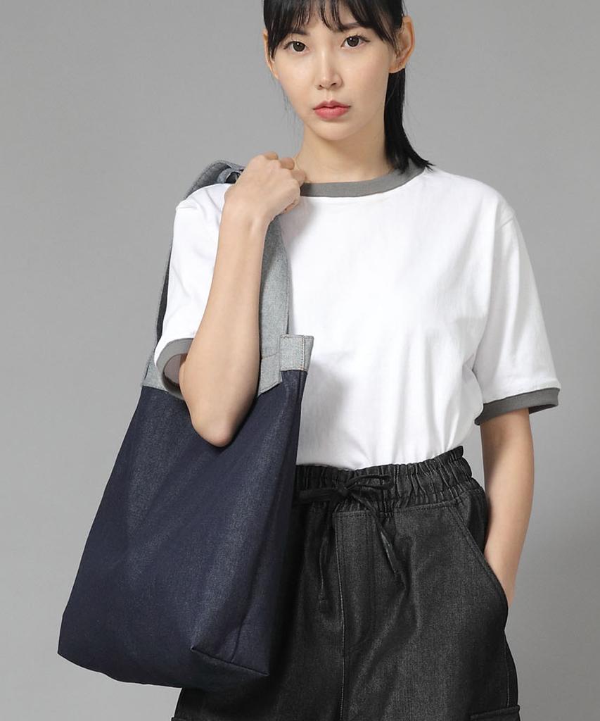 Saintcrew Button-Open Oversized Shoulder Bag Bob-117 Denim Indigo Brs