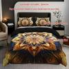 Golden Mandala Floral 3-Piece Duvet Cover Set With 2 Pillowcases - Breathable Polyester All-Season Amazing Theme Floral