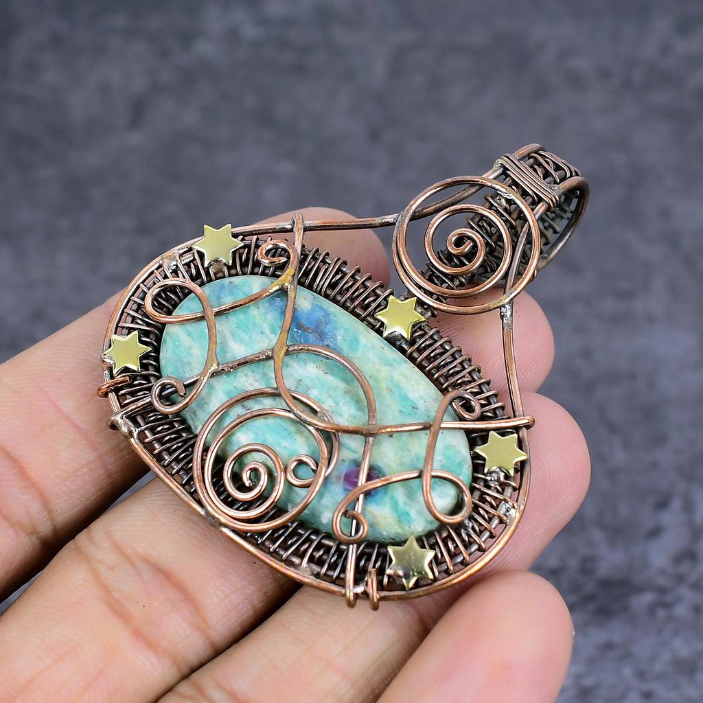 Ruby Fuchsite Handmade Copper Wire Wrap Jewelry Pendant 2.44" B2e91