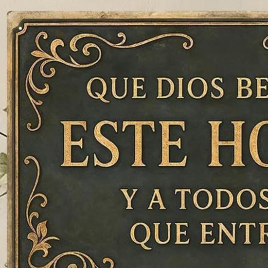Gott Segne Dieses Haus Spanisches Vintage Metallschild Religiöse Christliche Segnung Wanddeko für Zuhause Küche Eingangsbereich Kirche