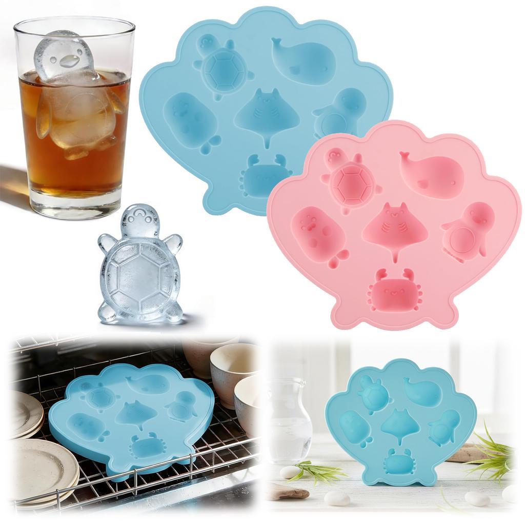 Silicone Ice Cube Trays with Cute Marine Life Shapes Ice Maker Easy To Release for Cocktails Whiskey Cool Drinks Tea Coffee
