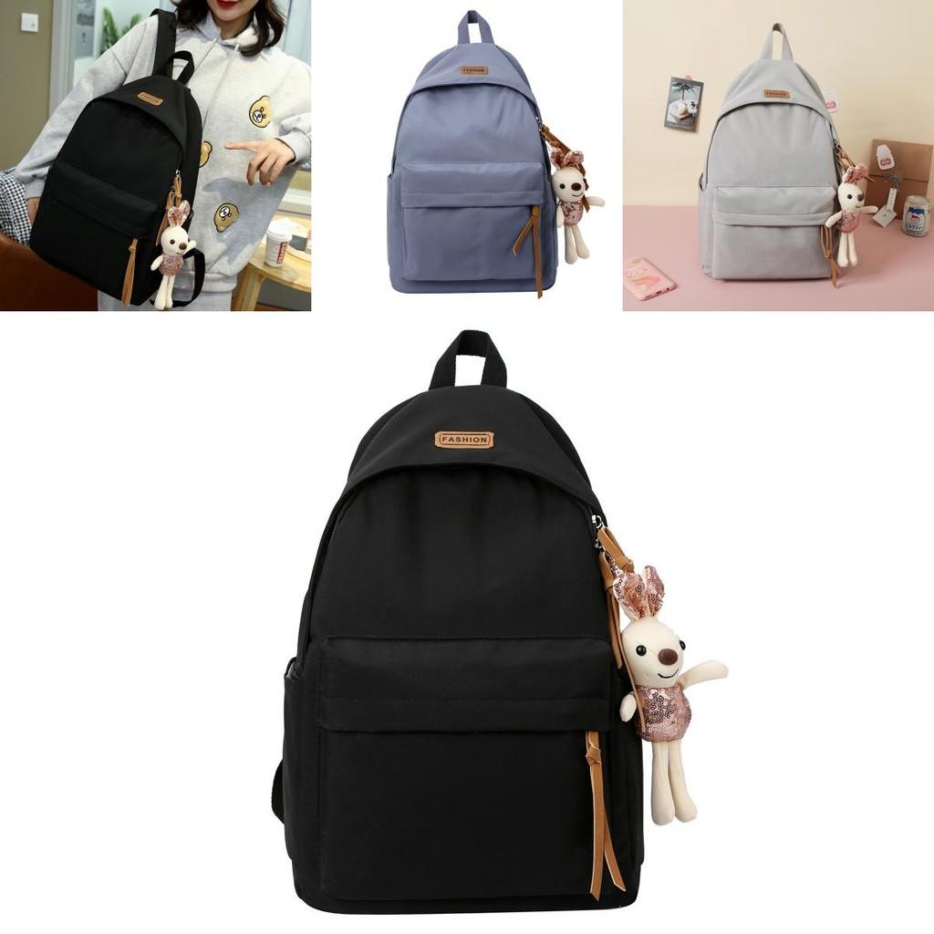 Simple Solid Color Nylon Backpack With Multiple Compartments For School And Travel