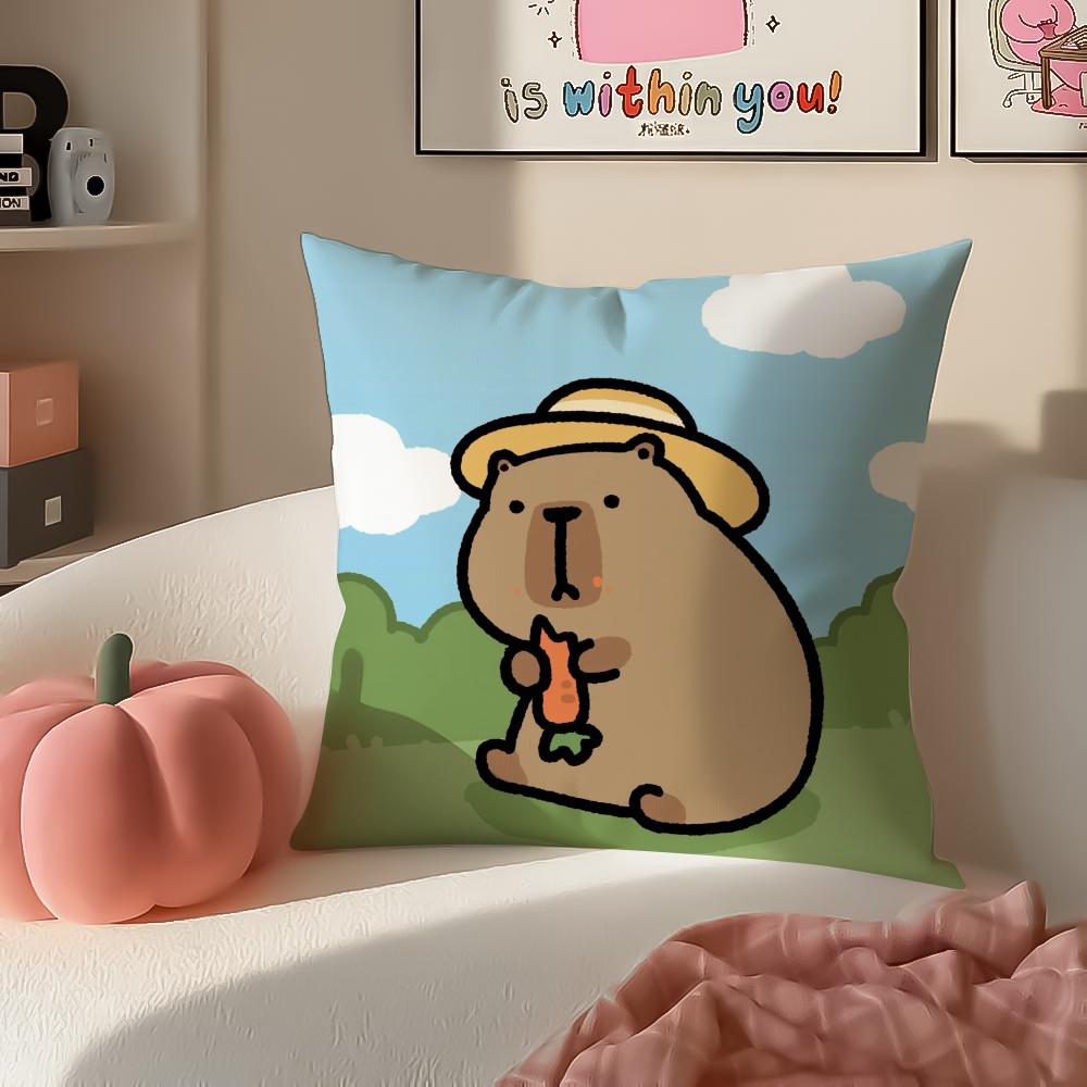 Chill Cute Adorable Art Cartoon CCapybara Cushion Cover Pillowcase Short Plush Invisible Zipper Room Sofa Cushion Cover