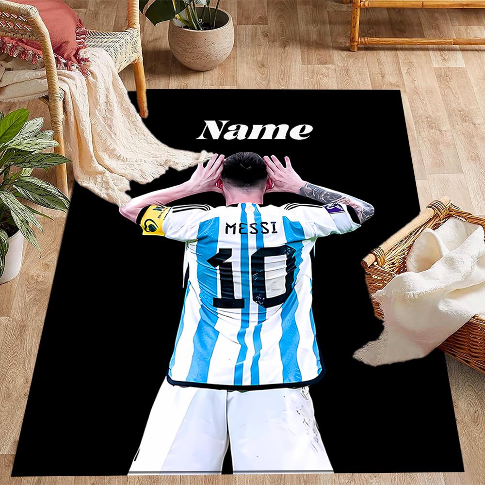 Messi's Celebration Moment Personalized Name Carpet Design for Dining Room Decorate Room Hallway Kitchen Anti-slip Rug Anime Office Decor