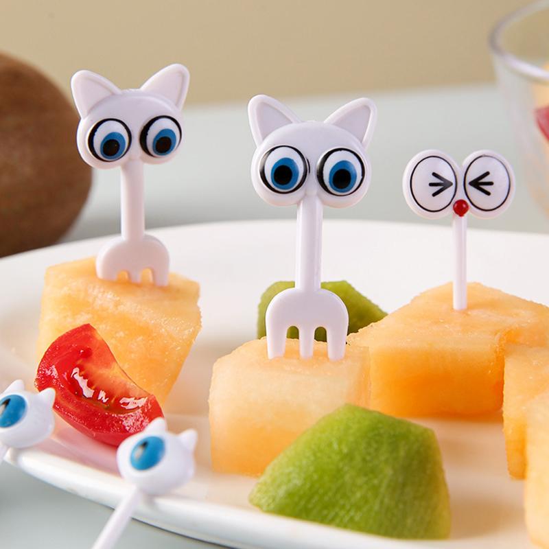 8Pcs süße Katze Auge Obst Gabel kreative Tier Obst Sticks Mini Cartoon Bento Kinder Dekoration Hause