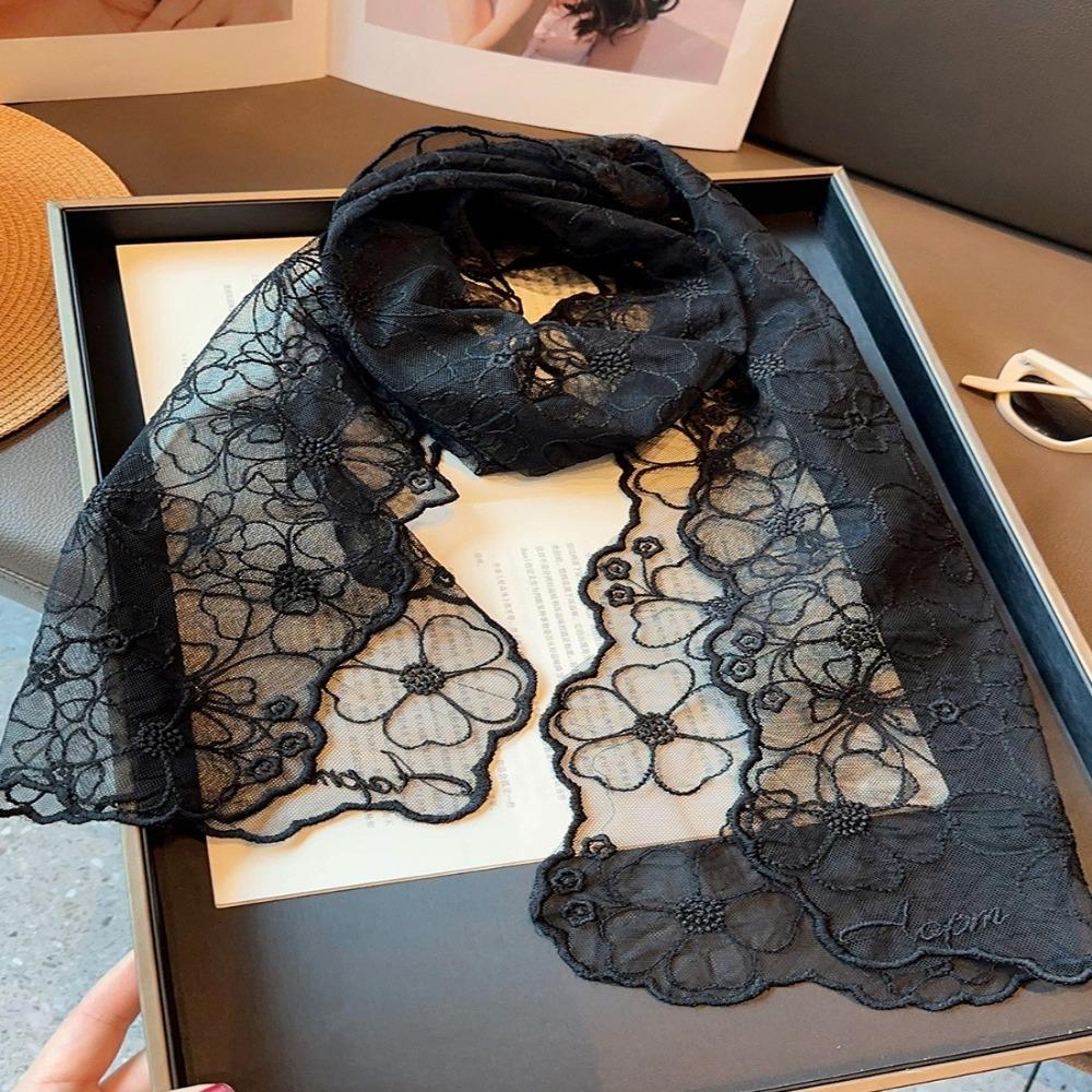 Versatile Retro Women's Lace Scarf Long Embroidered Flower Summer Sunscreen Shawl Korean Version Silk Headband