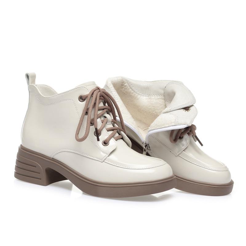 Autumn Winter Women Shoes Patent Leather Plush Warm Women Boots Platform Thick Sole Ankle Boots Women Shoes High Heel Boots