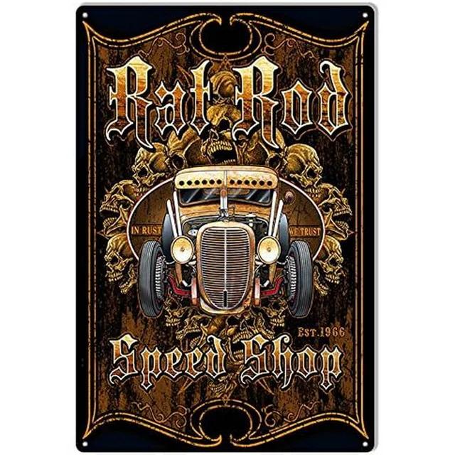 Vintage Pinup Girl Hot Street Rods Garage Full Service Route  Auto Mechanics Metal Tin Sign for Rural Wall Decor  Retro Poste