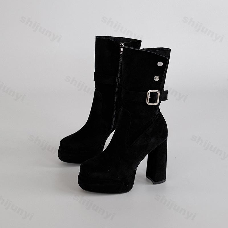 Fashion Women's High-heeled Ankle Boots Vintage Platform 2025 Autumn Fashion Anti Slip Buckle Zipper Women's Short Boots Botas Mujer