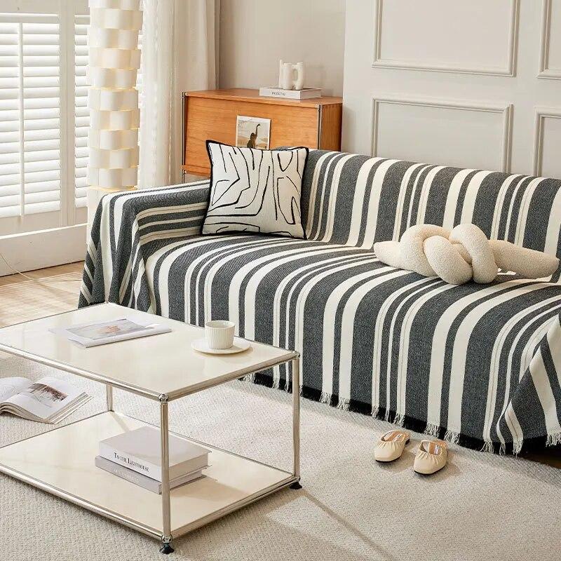 Black Lines Chenille Sofa Cover Cloth Sofa Blanket Cover Full Cover Universal Couch Towel Cover Dust Proof Sofa Cushion Cover