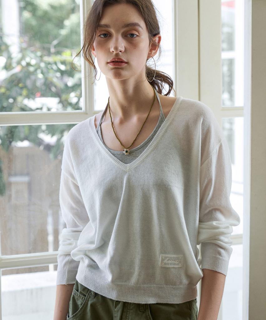 HAINT Luen Deep V_Neck Knit 3Col_Ivory