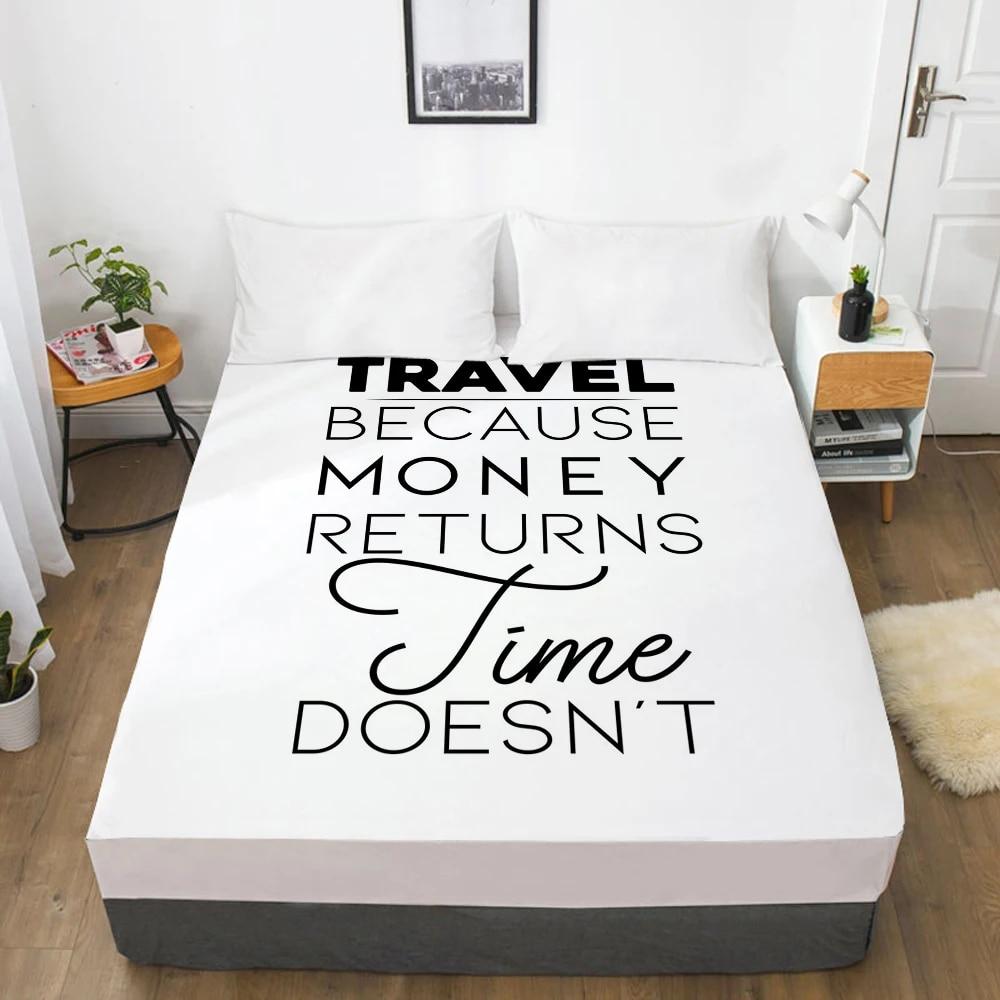 White Letter Fitted Sheets Mattress Cover With Elastic Band 3D Bed Sheet Linens 200x220 135x200 Bed Sheet Customize Size/design