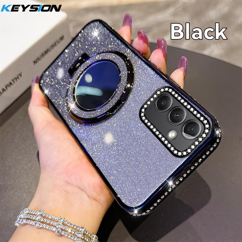 KEYSION Luxuriöse Glitzer-Juwelen-Magnet-Handyhülle für Samsung Galaxy A54 5G A34 A24 A14 Make-up-Spiegelständer Stoßfeste Hülle