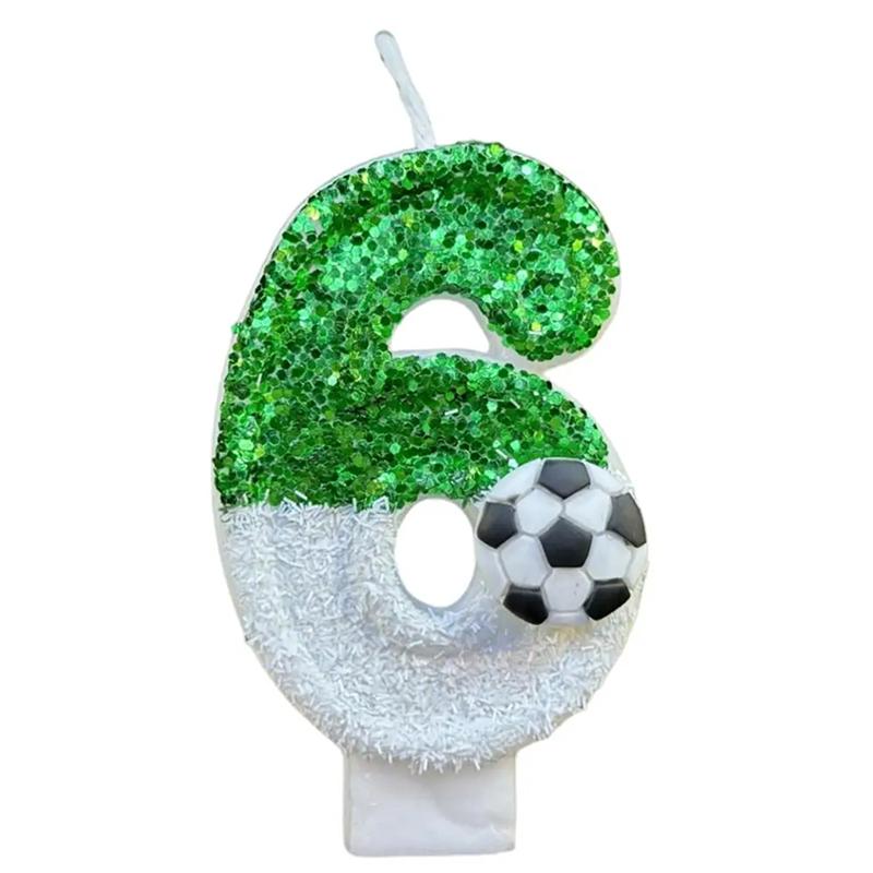 Football Children's Birthday Candles Number 0-9 Green Sparkles Birthday Creative Soccer Candle for Boy Party Cake Top Decoration