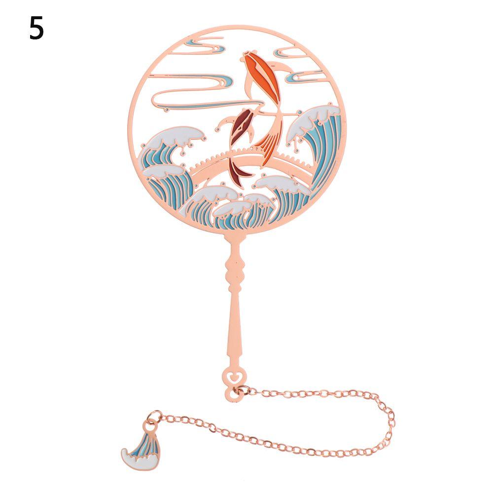 Chinese Style Pendant Koi Peacock Metal Brass Bookmark Group Fan Shape Book Clip Pagination Mark