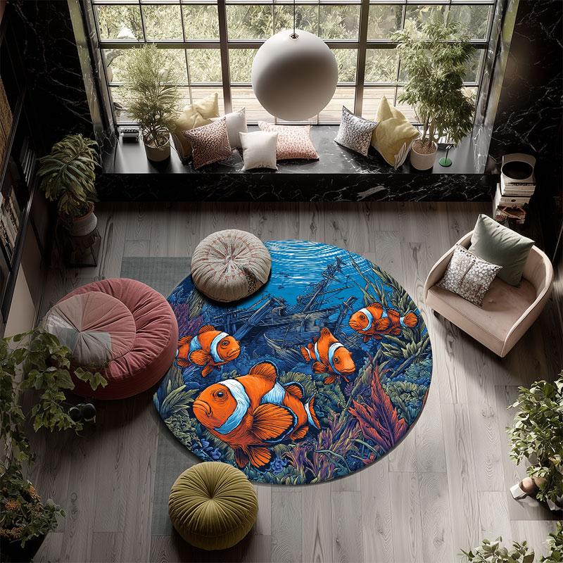 Ocean World pattern round rug,Carpet Rug for Living Room Bedroom Playroom ,Non-slip Floor Mat,Holiday Gifts and Birthday Gifts.