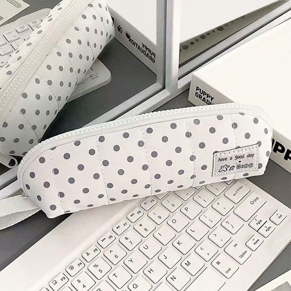 Portable Pencil Case Polka Dot Design Pencil Pouch Minimalist Stationery Organizer  Gift