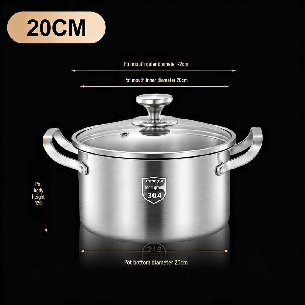 316L Stainless Steel Soup Pot with Handles - Non-Stick for Steaming, Cooking, and Stewing On Induction Cookers