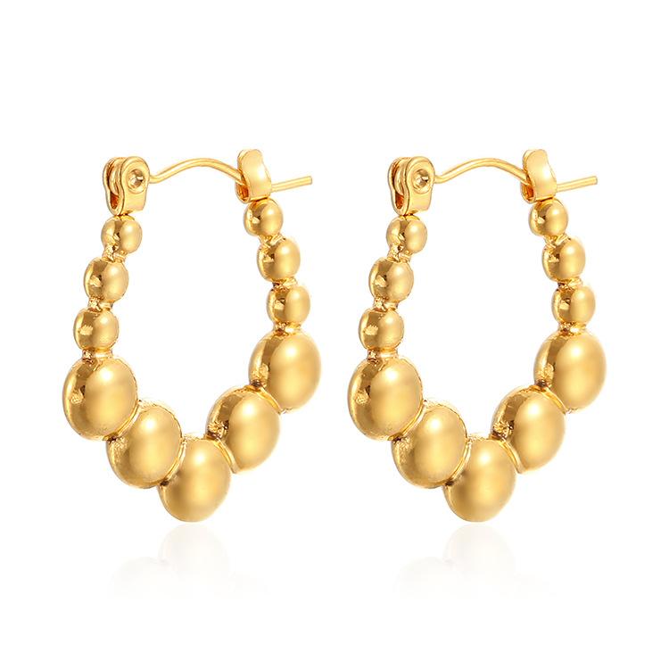 European and American Fashion Irregular U-shaped Bead Stainless Steel Earrings, High-end Trend Women's 18K-plated Earrings