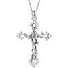 Metallic Cross With Rose Pendant, Hollow Flower Necklace Halloween Gift