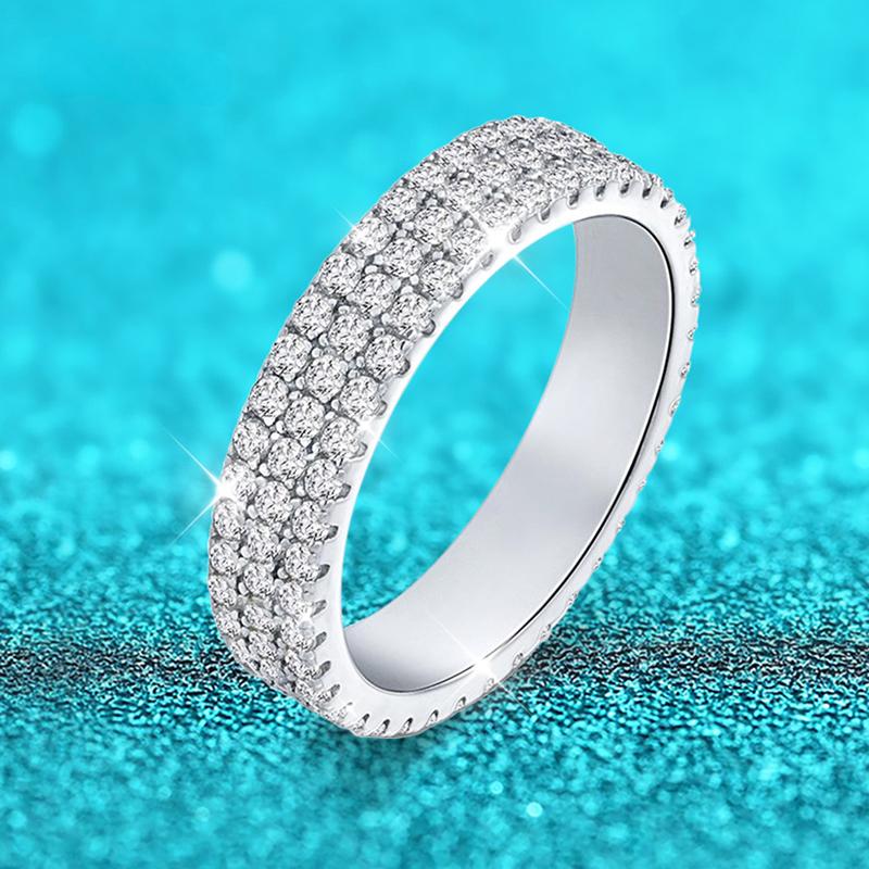 18k Plated 1.5mm Full Moissanite Rings for Women Luxury 3 Halo Wedding Stackable Ring 100% S925 Sterling Silver 5mm