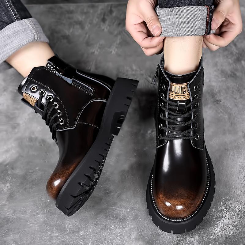 Lacquer leather men's short boots Fashionable minimalist British style office outdoor party Walking motorcycle leather shoes