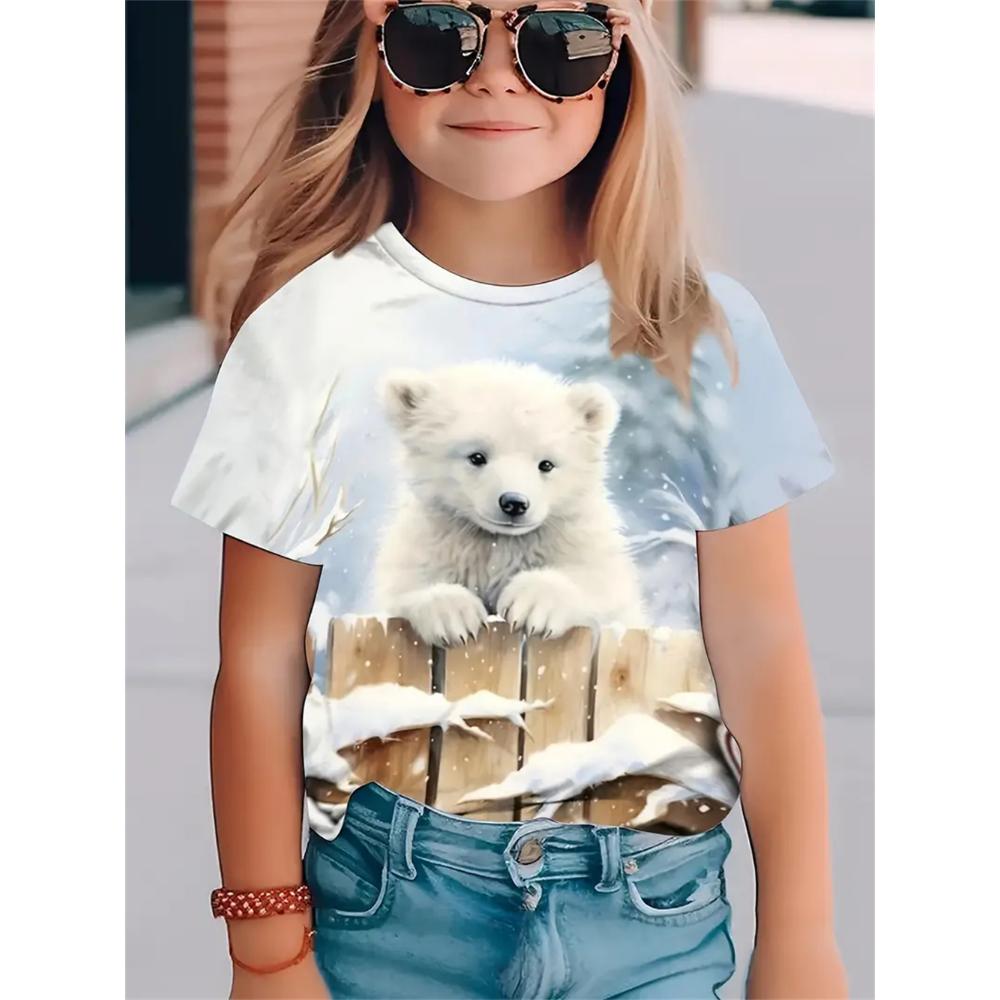 2025 Urs Polar Animal Imprimeu 3D Modă Amuzant Tricouri Fete Vară Mânecă Scurtă Topuri Tricou Tricouri Casual Îmbrăcăminte Fete