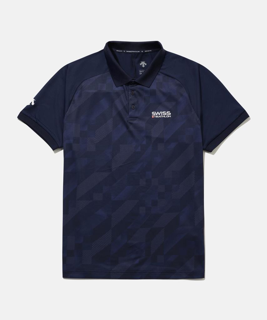 DESCENTE Swiss Triathlon Graphic Polo Short Sleeve T-Shirt Navy Sr221Ips55 (A Type)