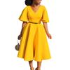 Summer Women's Dress Plus Size Flared Sleeve V-Neck Fashion Temperament Large Skirt Hem Dresses