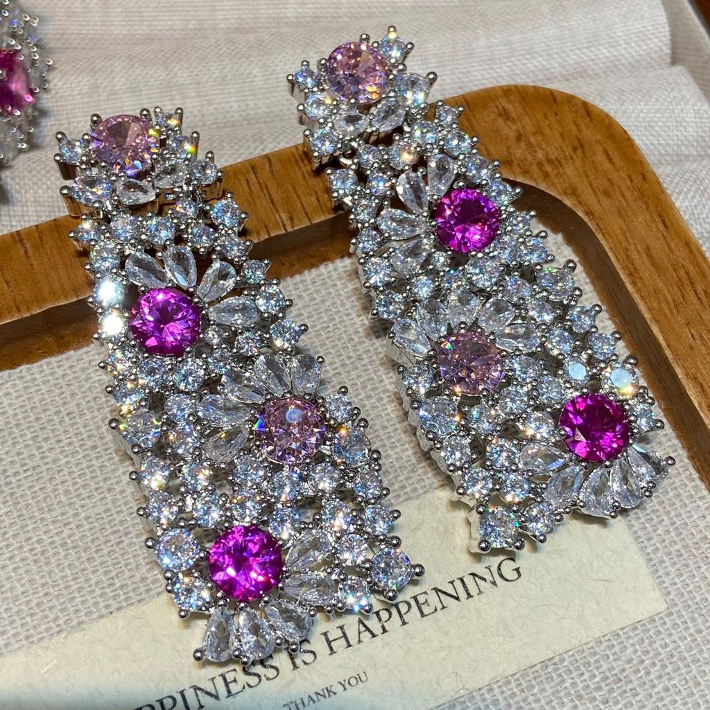 New Jewelry Set Full Of Zirconium Heavy Industry Exaggerated Fashion Banquet High-End Colored Treasure Necklace Earrings