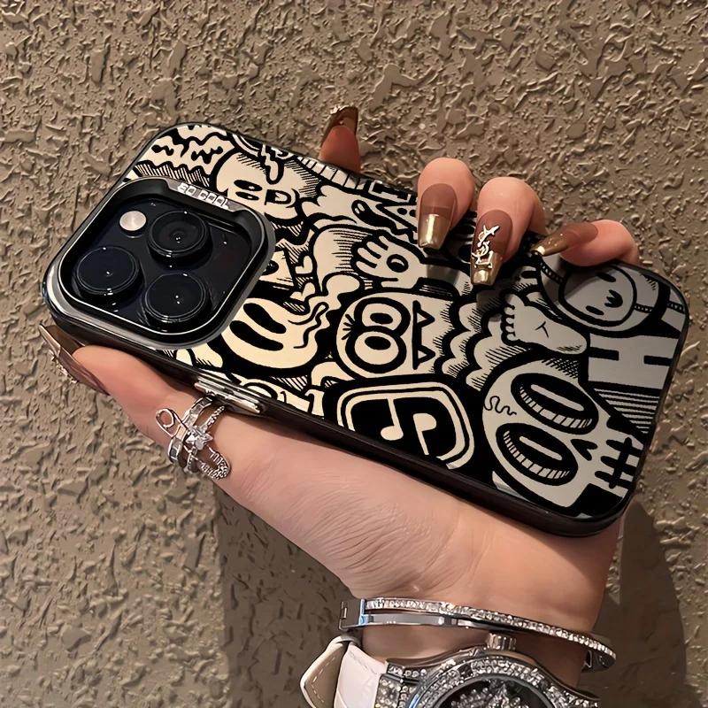 Graffiti Monster Skull Pattern Design Protective Cover for iPhone 17 16 15 14 13 12 11 16E Series Pro Max Plus