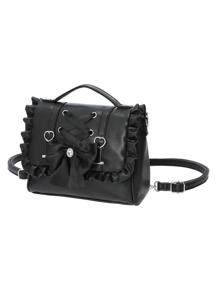 Lolita Knot Women's Bapa Handbag Single Oulder Crossbody Double Oulder Bag Korean Sle Casual PU Leather Kawaii Backpack Ita Bag
