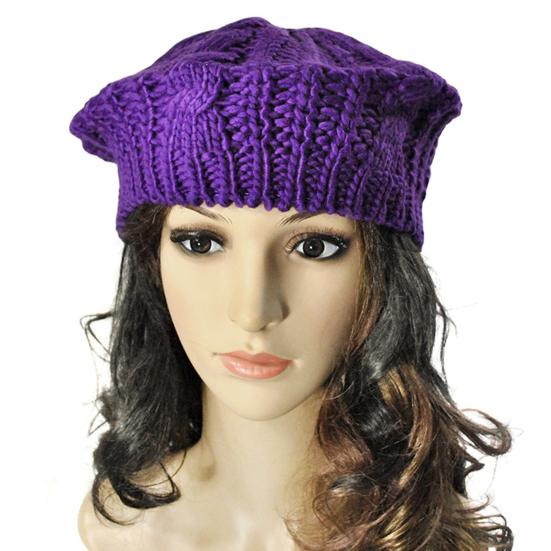 Damen Herbst-/Wintermütze, Strickmütze, einfarbig, elastisch, gedrehte Textur, hält warm, Baskenmütze, Foto-Requisite, Kappe für Outdoor-Aktivitäten, Reisen, Radfahren