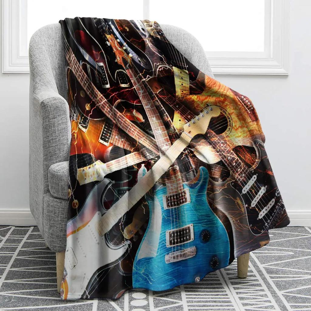 Music Themed Flannel Throw Blanket Guitar Piano Drum Pattern Super Soft for Sofa Bed Living Room Couch Blanket Music Lover Gifts
