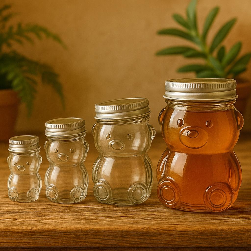 BARATTOLO DI VETRO 300ml ORSETTO con Coperchio per Miele, Marmellata, Spezie, Barattolo Regalo