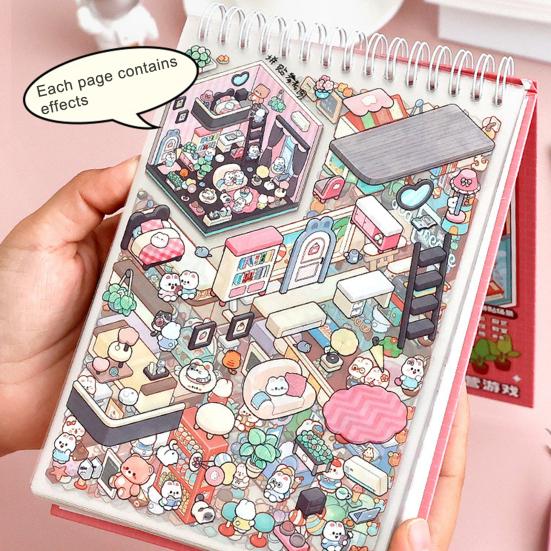 Miniature Scene Collection Book Vibrant Color Miniature Scene Book with Tweezers 3D Sticker Set Playful Decorative Stickers