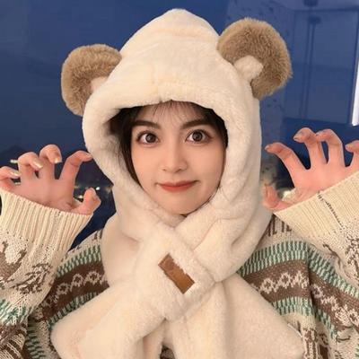 Winter Cold Protection Daily Bear Hat Muffler Integrated Ski Insulation