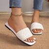Large Size Pearl Flat Bottom Sandal Mop Women, Square Head Casual Outer Wear One Word Slippers