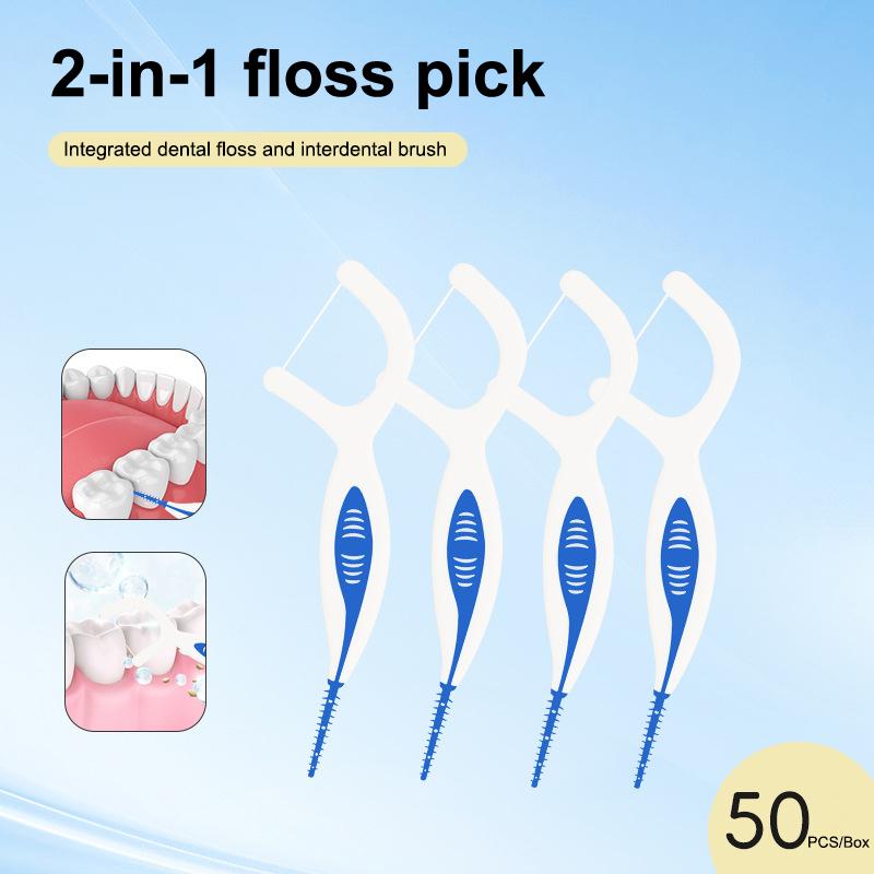 2-In-1 Multifunctional Dental Floss Stick High Elasticity Dental Floss Comfortable Soft Silicone Interdental Brush Oral Care