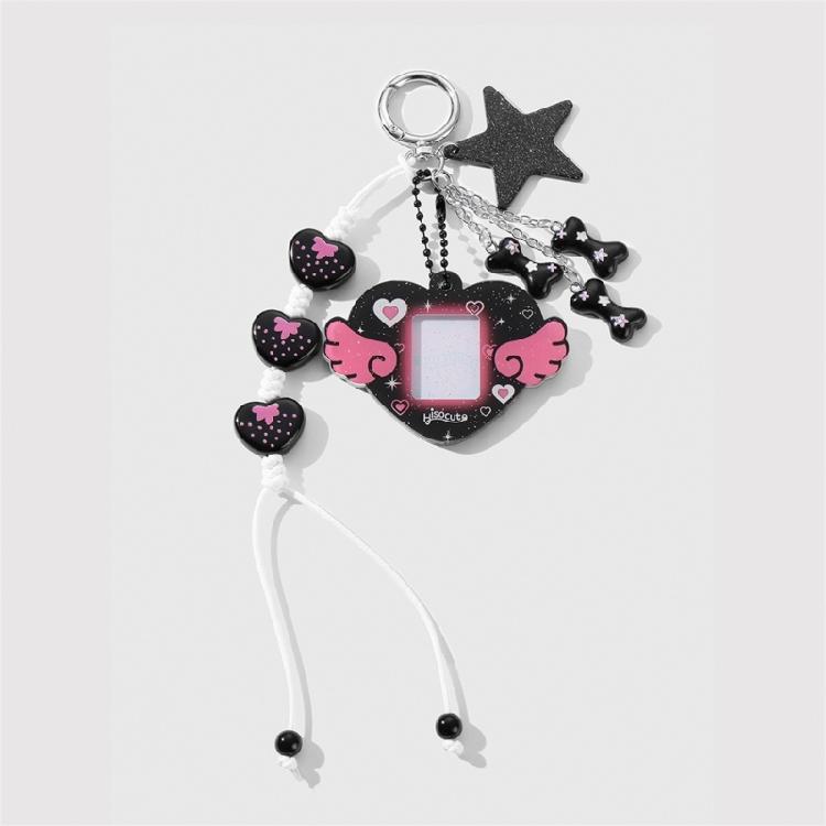 Cartoon Flocking Heart Keychain Compact Bag Charm Wing Star Decoration Bag Pendnat Lovely Gift For Friend Family