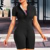Sport Sweat Romper Compression Zipper Closure Stand Collar Sauna Suit Short Sleeves Calorie Burning Workout Sweat Suit High Elastic Waist Trainer