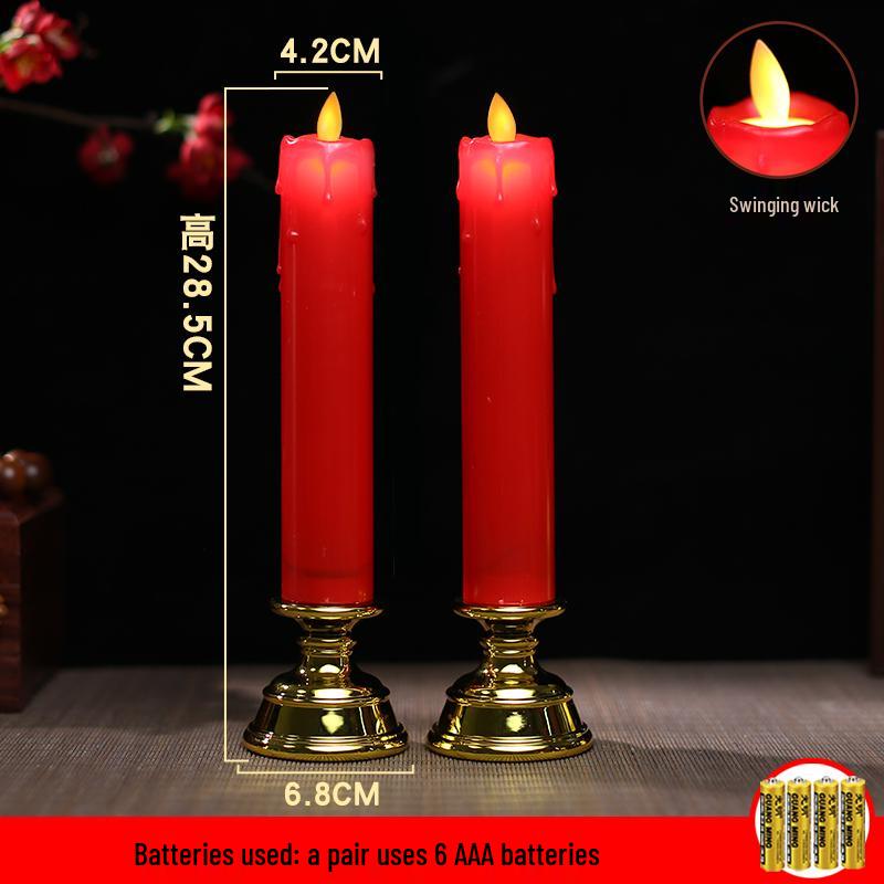 Red LED Battery-Operated Candle for Buddha Offering and God of Wealth Ornament