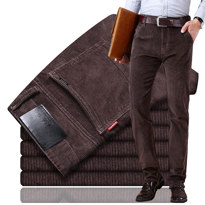 Men's Fall and Winter Mid-waist Stretch Corduroy Pants Straight Casual Pants
